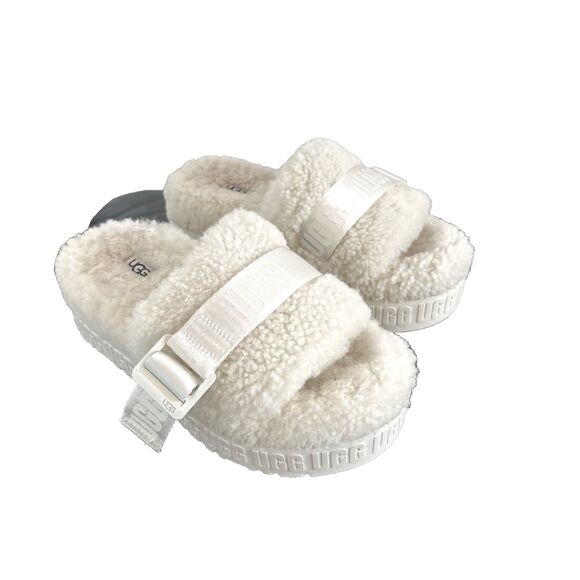 UGG FLUFFITA SLIDE Woman's White Shearling Platform Sandals Shoe Slipper Size 5 - Picture 2 of 9